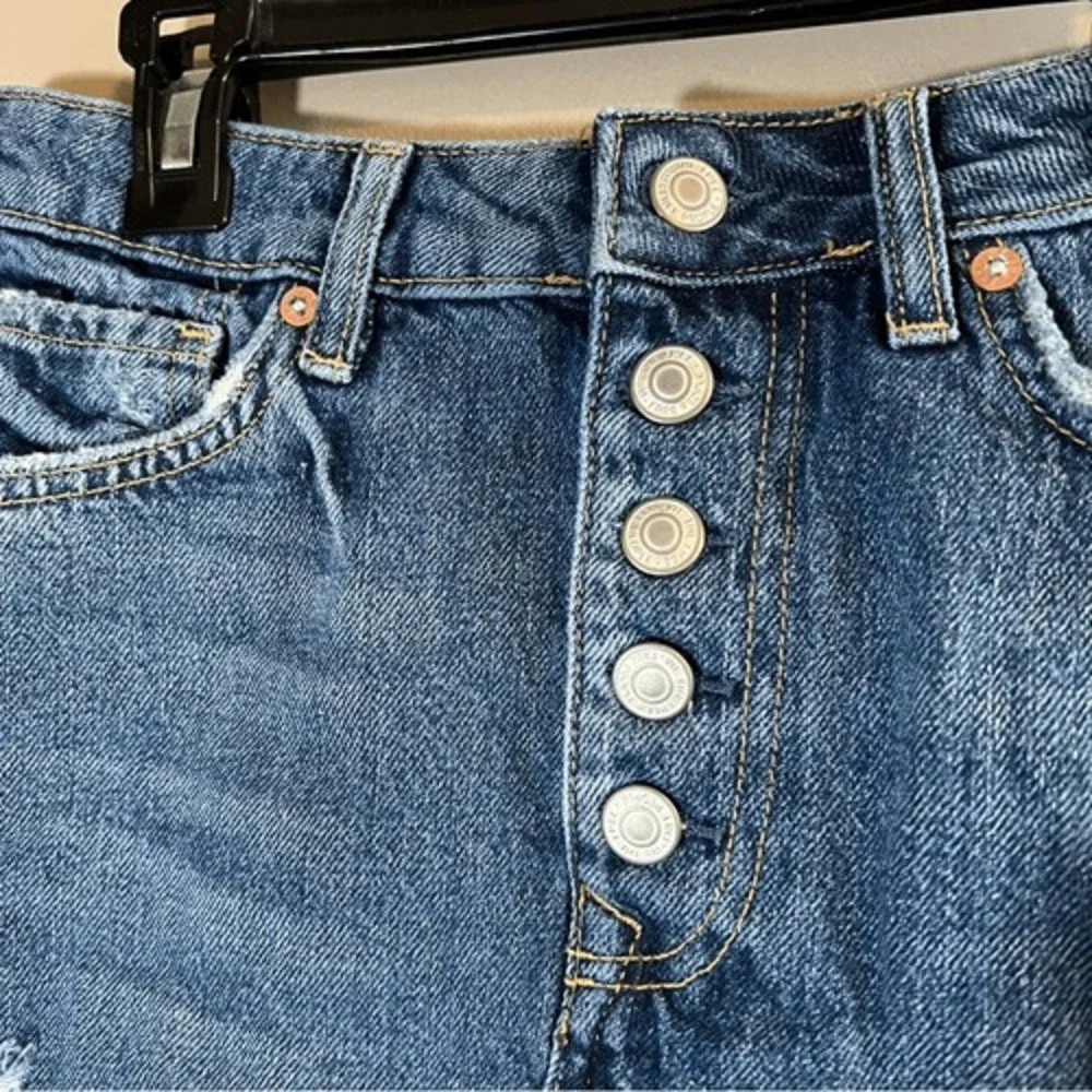 ✨ Free People We the Free Women's Denim Button Fly Mini Skirt Raw Hem 29